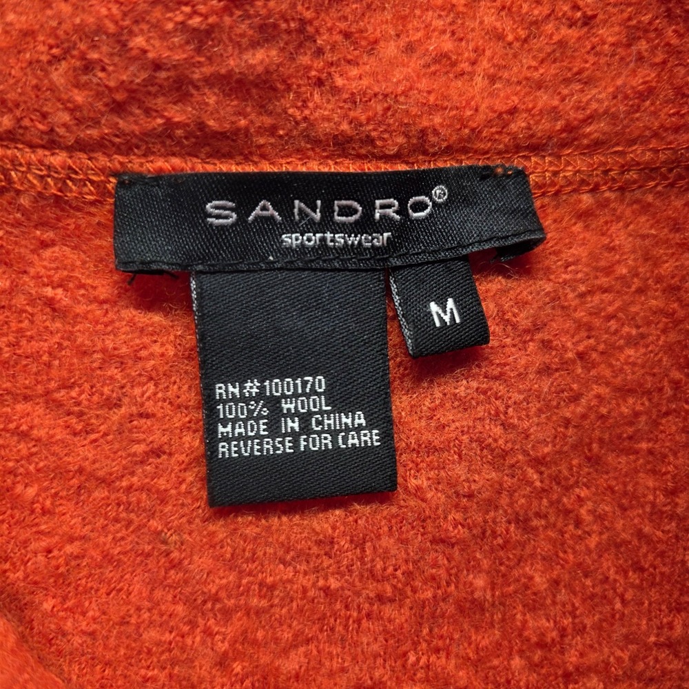 SANDRO Med Orange Wool Collarless Button Front‎ Cropped Jacket Boho Gypsy - Picture 8 of 9
